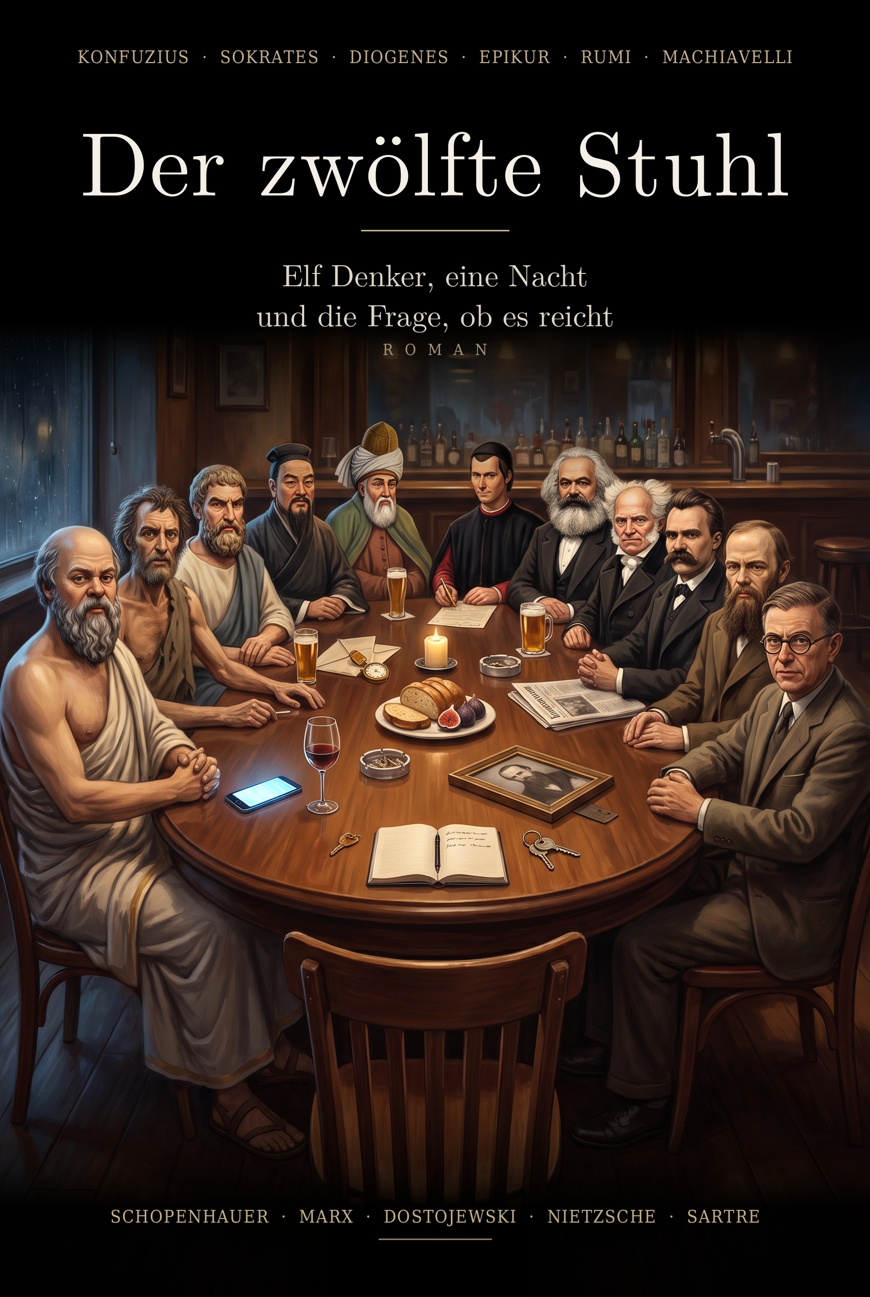 Zwölf Stühle. Elf Denker. Ein freier Platz. · Beispiel